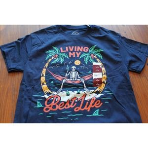 DOM Good Vibes-Living My Best Life Tee Men's Small Blue Short Sleeve Crew NWT